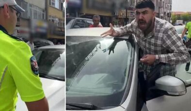 Aksaray’da aracını kendisini uyaran trafik polisinin üzerine sürdü! O anlar kamerada