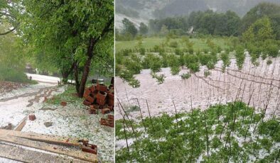 Ordu’ya fındık büyüklüğünde dolu yağdı: Meyve bahçeleri ile ekili alanlar zarar gördü