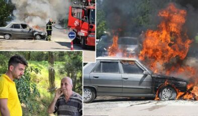 Karabük’te torununu sınava getirdikten sonra otomobil alev topuna döndü! Araç sahibi gözyaşlarına boğuldu