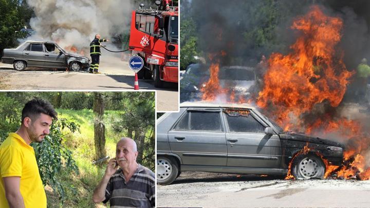 Karabük’te torununu sınava getirdikten sonra otomobil alev topuna döndü! Araç sahibi gözyaşlarına boğuldu