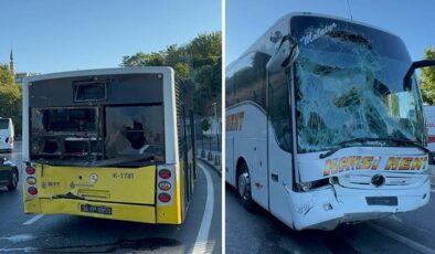 İstanbul’da İETT otobüsüne şehirlerarası yolcu otobüsü çarptı! 3 kişi yaralandı