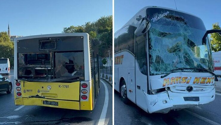 İstanbul’da İETT otobüsüne şehirlerarası yolcu otobüsü çarptı! 3 kişi yaralandı