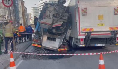 Güngören’de yol çöktü! Mahsur kalan 2 kamyonu kurtarma çalışmaları sürüyor