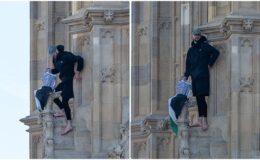 İngiltere’de Big Ben’e çıkarak Filistin bayrağı açan protestocu 16 saat sonra eylemi sonlandırdı